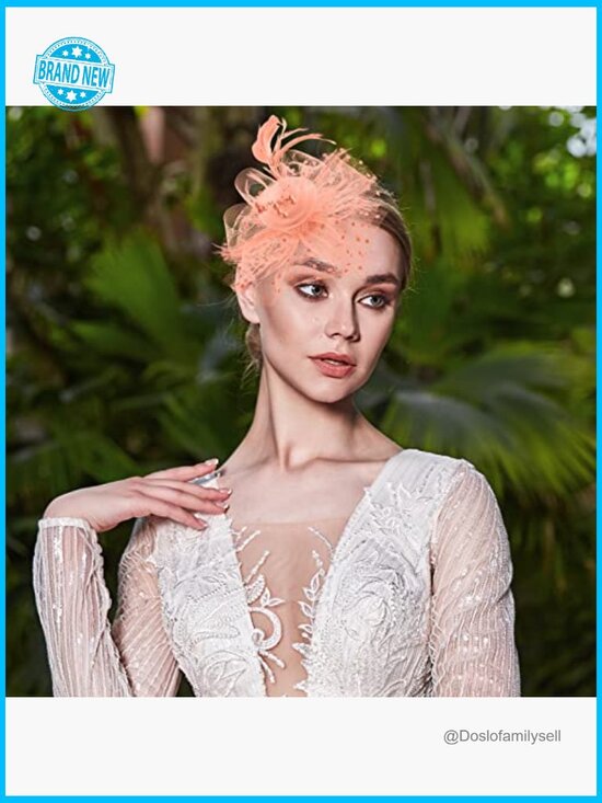 Fascinator Hats for Women Tea Party Derby Veil Feathers Headband Clip Set of 8 main image 5